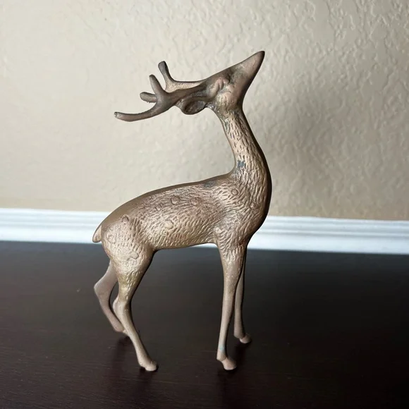 Vintage MCM Brass Reindeer, Deer, Antlers, Bambi, Christmas Decor, Naturalist